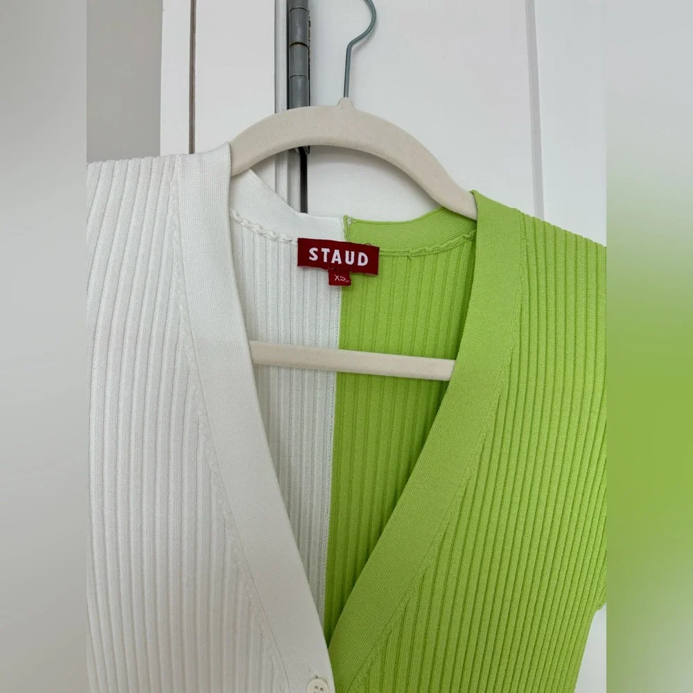 Staud Shoko Sweater Dress - Green/White - Picture 2 of 4